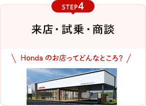 STEP4 来店・試乗・商談 Hondaのお店ってどんなところ？