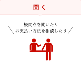 聞く 疑問点を聞いたりお支払い方法を相談したり