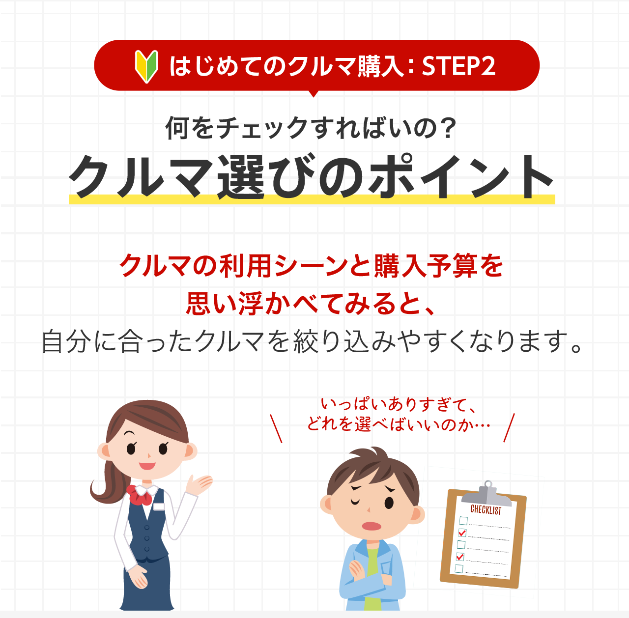 [はじめてのクルマ購入：STEP2] 何をチェックすればいの？クルマ選びのポイント 