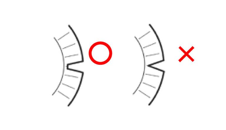切りこみの形は、ゴムがひっかからないように、するどくしない。