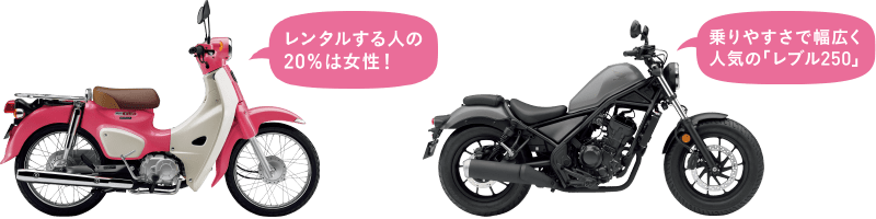 レンタルする人の20%は女性!乗りやすさで幅広く人気の「レブル250」