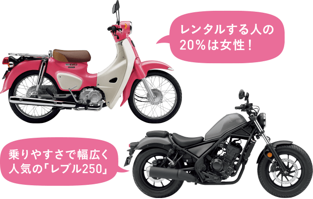 レンタルする人の20%は女性!乗りやすさで幅広く人気の「レブル250」