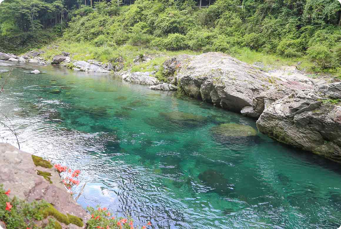 キャンプ場の横を流れる天ノ川は息を呑む美しさ