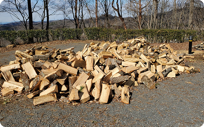伐採木を薪として使う場合、玉切りの丸太をさらに薪割りして使います。