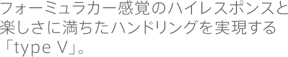 フォーミュラカー感覚のハイレスポンスと楽しさに満ちたハンドリングを実現する 「type V」。