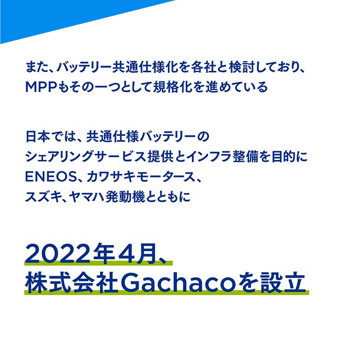 共通仕様のバッテリーシェアリングサービス提供とインフラ整備を目的に株式会社Gachacoを設立